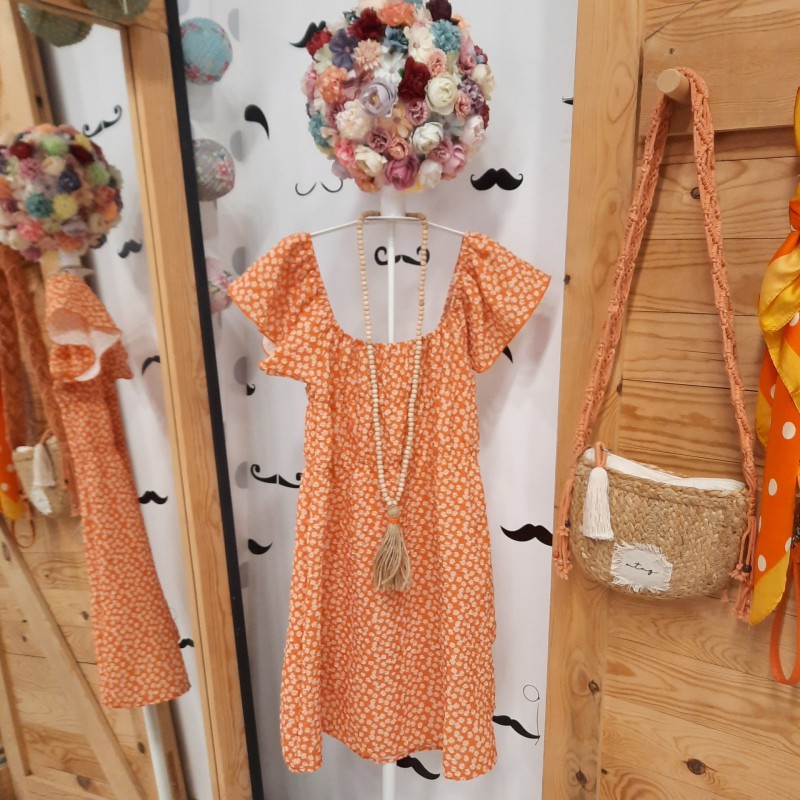 VESTIDO CHICA NARANJA FLORES