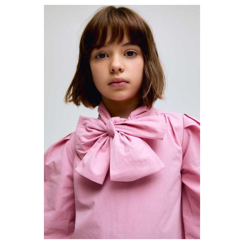 CAMISA NIÑA LAZO CUELLO ROSA