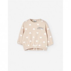 SUDADERA BEBE NIÑA TOPOS BEIGE