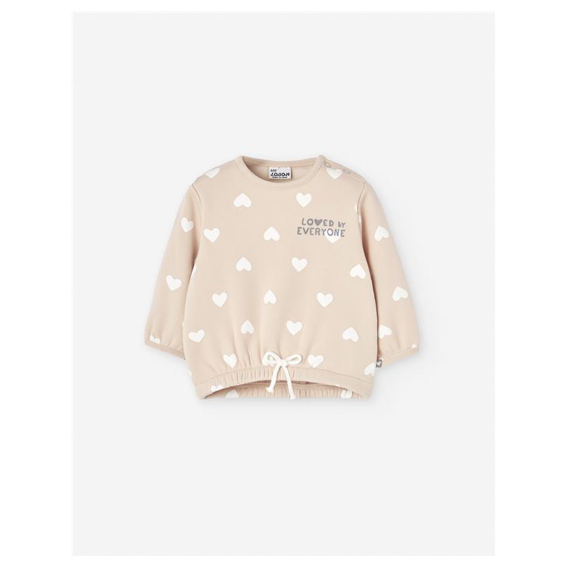 SUDADERA BEBE NIÑA TOPOS BEIGE
