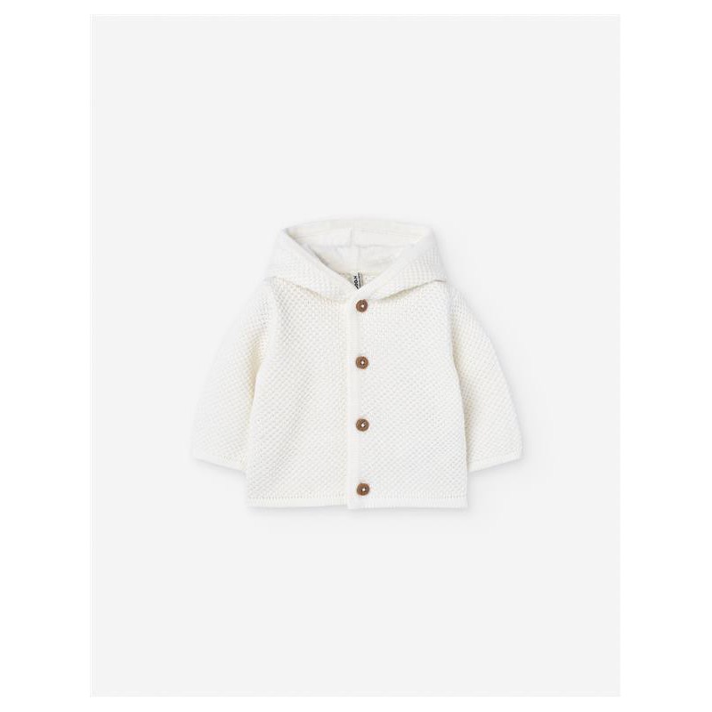 CHAQUETA BEBE UNISEX PUNTO CAPUCHA CRUDO