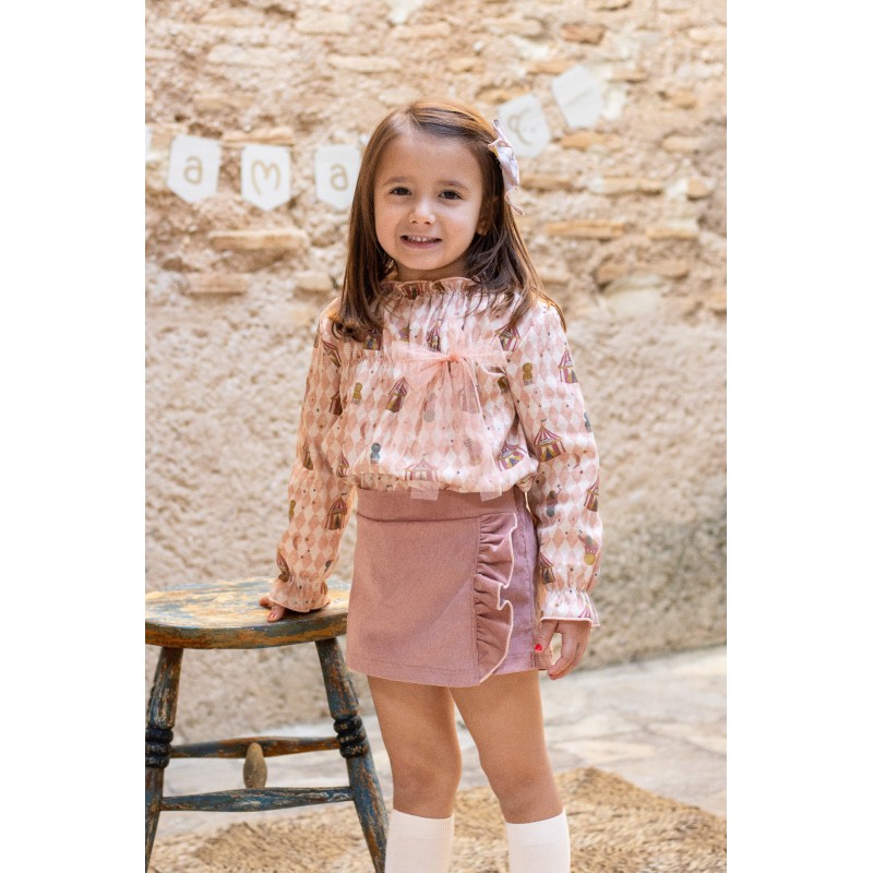 TOP CIRCO & FALDA PANTALON PANA ROSA