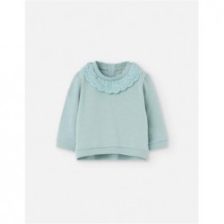 SUDADERA BEBE NIÑA VOLANTE PUNTILLA VERDE AGUA