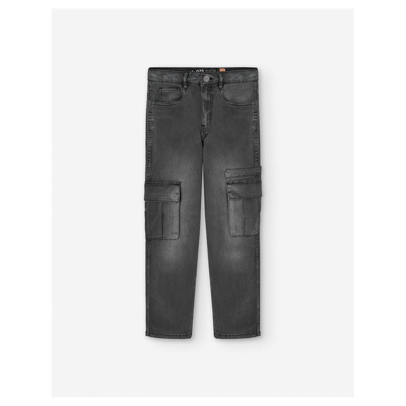 PANTALON DENIM CHICO CARGO NEGRO