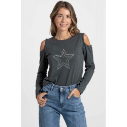 CAMISETA TEEN SIN HOMBROS ESTRELLA TACHUELAS