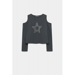 CAMISETA TEEN SIN HOMBROS ESTRELLA TACHUELAS