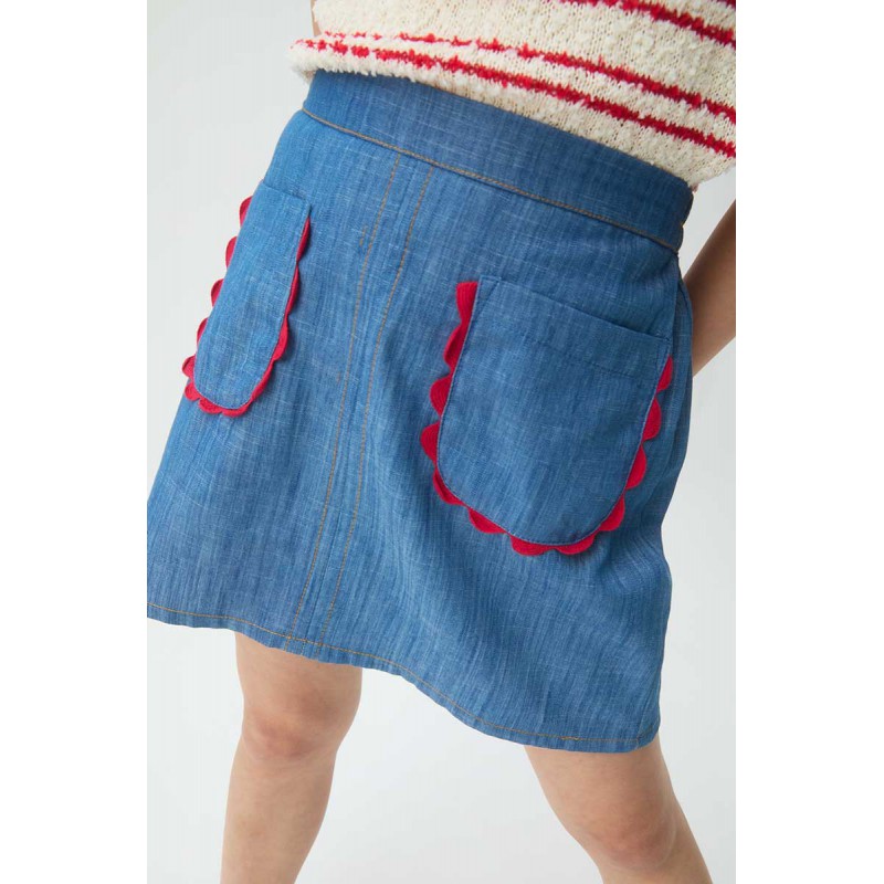 FALDA NIÑA DENIM ONDULINA ROJA