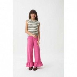 PANTALON NIÑA VOLANTE FUCSIA