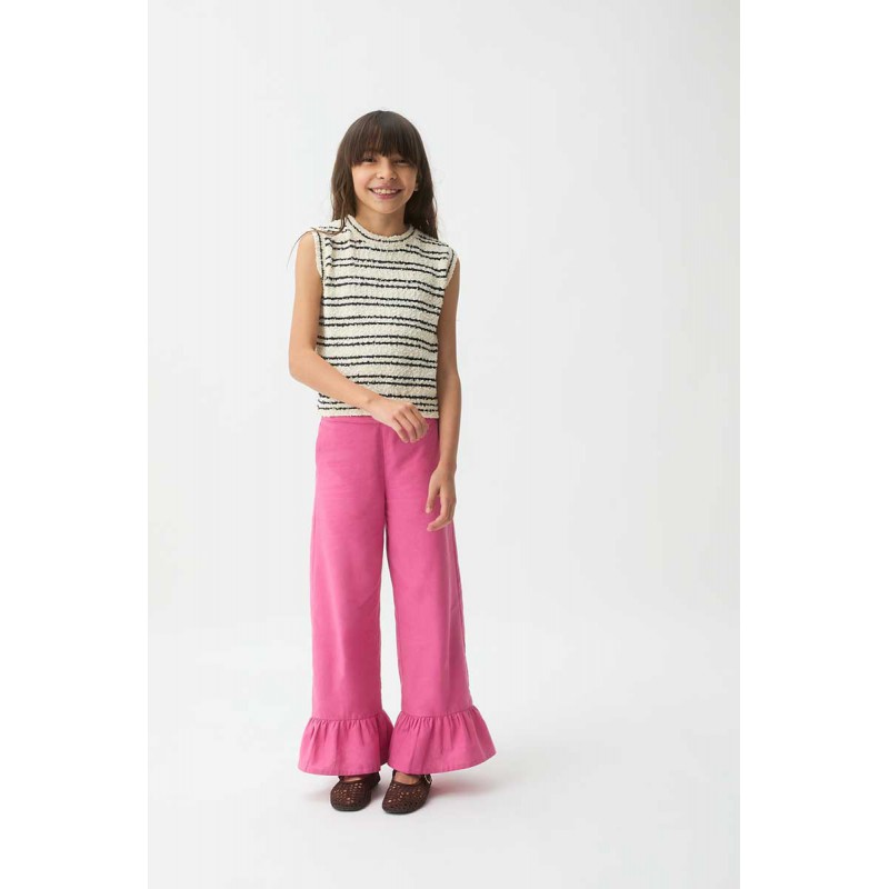 PANTALON NIÑA VOLANTE FUCSIA