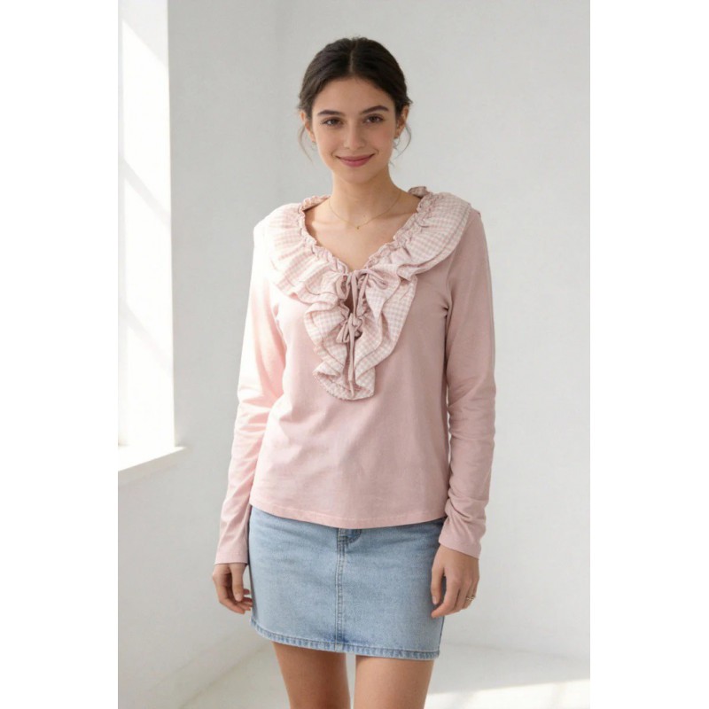 CAMISETA TEEN CUELLO VOLANTE VICHY