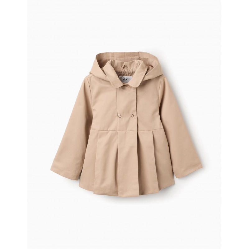 GABARDINA NIÑA TABLAS CAPUCHA BEIGE