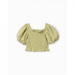 TOP NIÑA BORDADO FLORES KHAKI