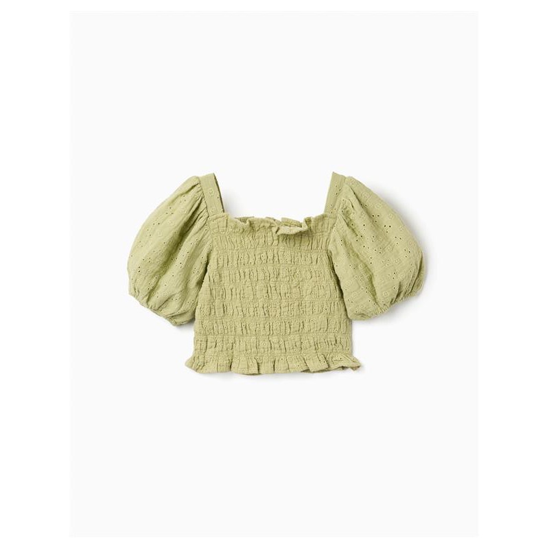 TOP NIÑA BORDADO FLORES KHAKI