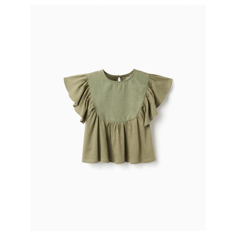TOP NIÑA VOLANTE MANGA KHAKI