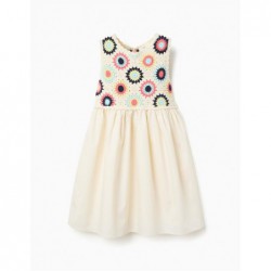 VESTIDO CHICA CROCHET FLORES BEIGE