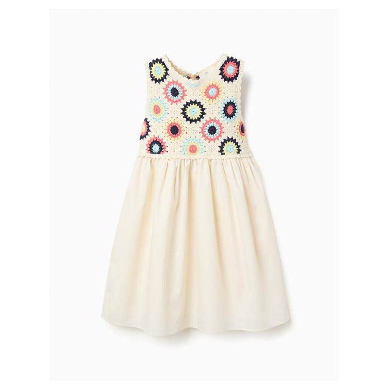 VESTIDO CHICA CROCHET FLORES BEIGE