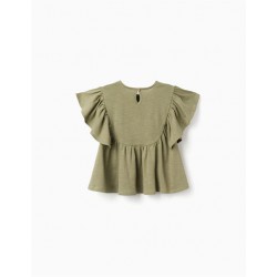 TOP NIÑA VOLANTE MANGA KHAKI