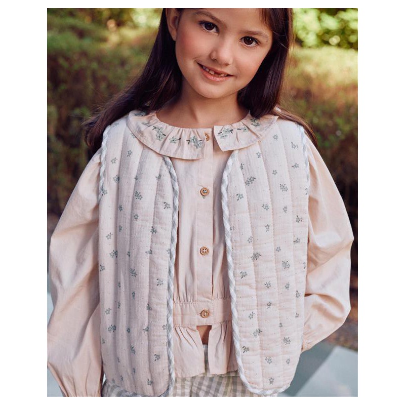 CHALECO NIÑA REVERSIBLE FLORECITAS VERDES MINT