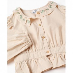 BLUSA NIÑA CUELLO FLORES BORDADAS VERDE