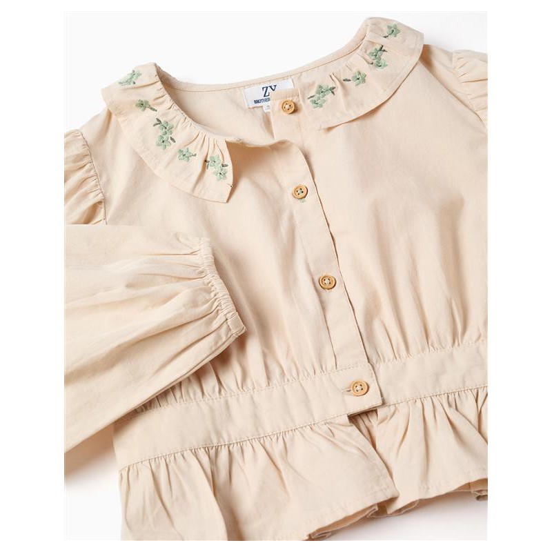 BLUSA NIÑA CUELLO FLORES BORDADAS VERDE