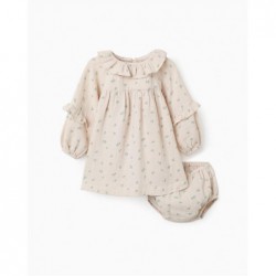 vestido bebe nina beige estampado floral verde cubrepanal algodon zippy chic and kid