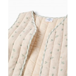 CHALECO NIÑA REVERSIBLE FLORECITAS VERDES MINT
