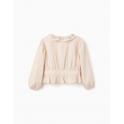 BLUSA NIÑA CUELLO FLORES BORDADAS VERDE