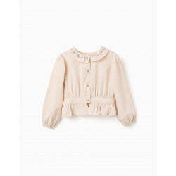 BLUSA NIÑA CUELLO FLORES BORDADAS VERDE