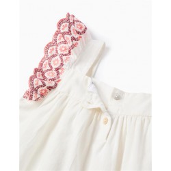 BLUSA NIÑA VOLANTE BORDADO FLORES CORAL