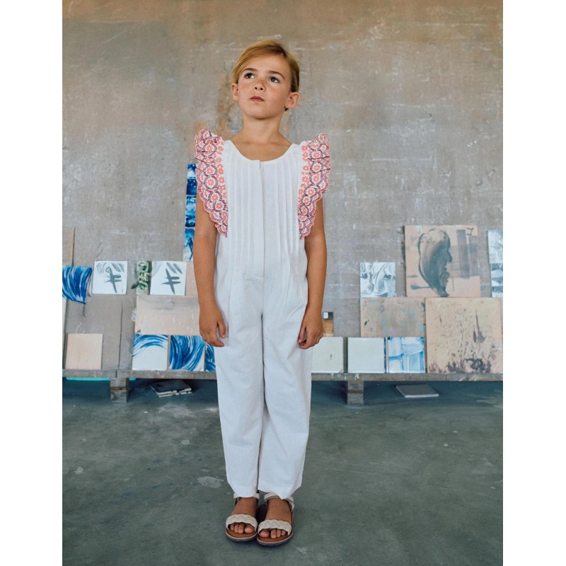 MONO NIÑA VOLANTES BORDADO FLORES CORAL