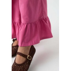PANTALON NIÑA VOLANTE FUCSIA