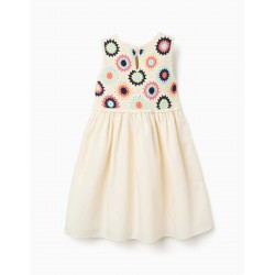 VESTIDO CHICA CROCHET FLORES BEIGE