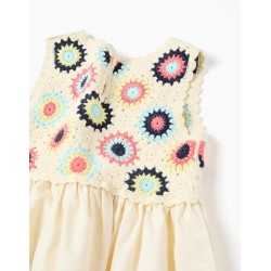 VESTIDO CHICA CROCHET FLORES BEIGE