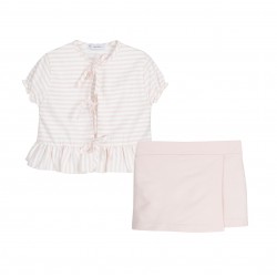 TOP NIÑA RAYAS & FALDA PANTALON ROSA