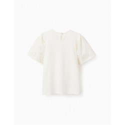 CAMISETA NIÑA MANGA BORDADA CRUDA