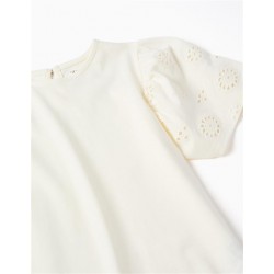 CAMISETA NIÑA MANGA BORDADA CRUDA