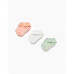 PACK-3 CALCETINES BEBE NIÑA PUNTILLA COLORES
