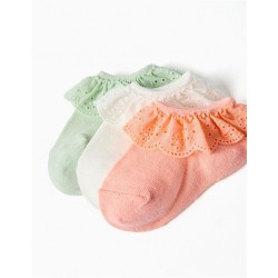 PACK-3 CALCETINES BEBE NIÑA PUNTILLA COLORES