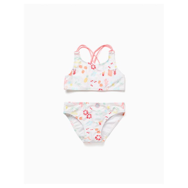BIKINI NIÑA TIRANTE CRUZADO FLUOR DIBUJOS MARINOS