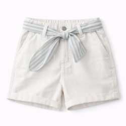 SHORT CHICA BLANCO CINTURON RAYAS CELESTE
