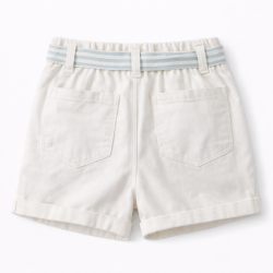 SHORT CHICA BLANCO CINTURON RAYAS CELESTE