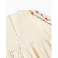 VESTIDO NIÑA PUNTO CRUZ MANGA BEIGE