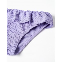 BIKINI NIÑA ASIMEMTRICO VOLANTES + COLETERO LILA