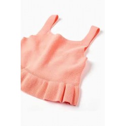 Top sin mangas de punto para niña de color coral claro con volante en el bajo de la marca Zippy
