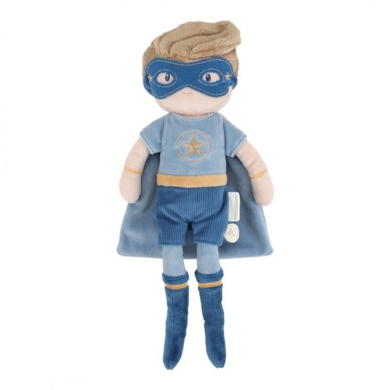 muneco de trapo blando superheroe azul 35 cm peluche infantil capa estrella little dutch chic and kid