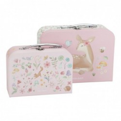 set 2 maletas infantiles carton rosa fairy garden ciervo flores little dutch chic and kid