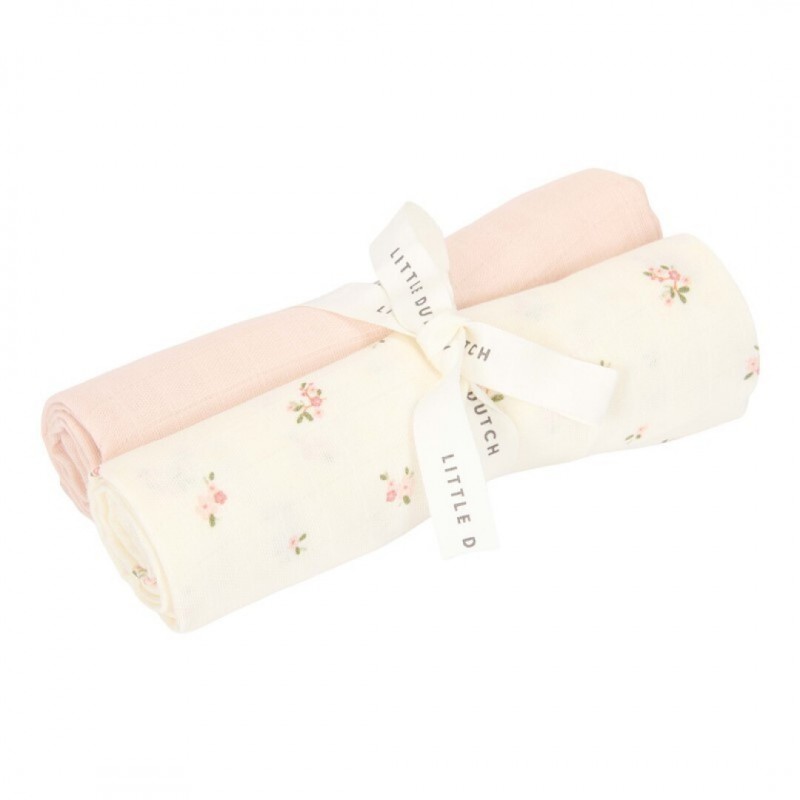 set 2 muselinas bebe algodon hidrofilo flores rosa azul little dutch chic and kid