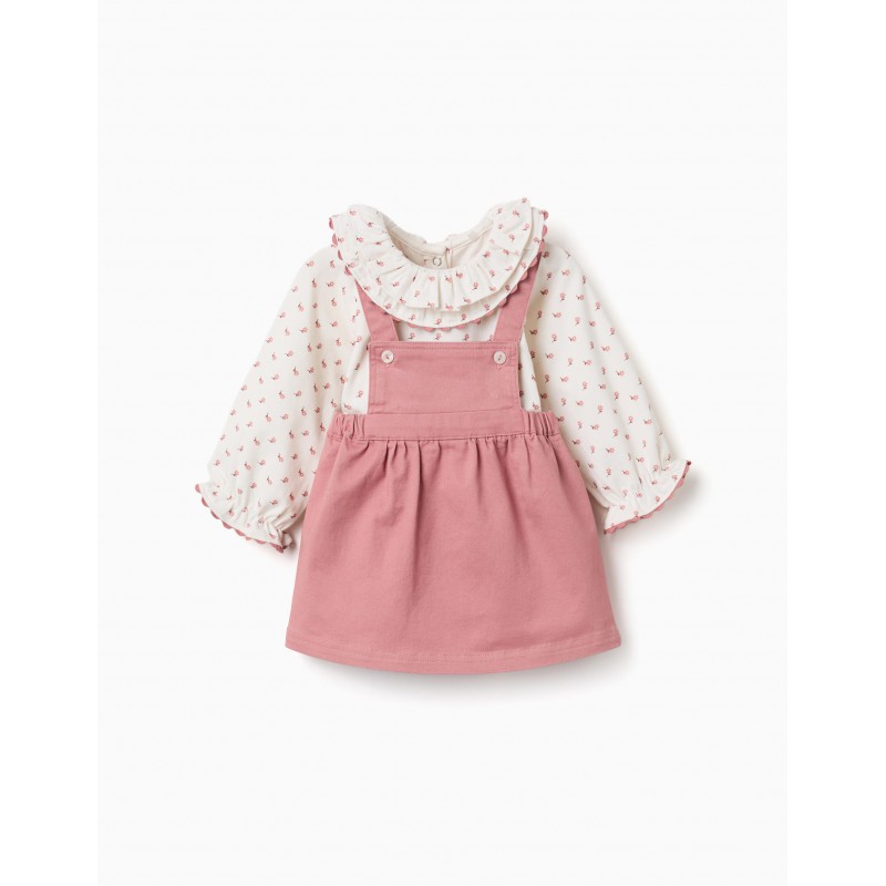 conjunto bebe nina body blanco estampado floral cuello volante vestido pichi sarga rosa zippy chic and kid
