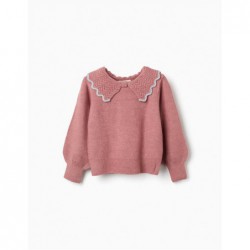 jersey nina punto rosa cuello bobo bebe festoneado zig zag zippy chic and kid