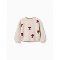 jersey nina punto beige avena estampado flores tulipanes rojos zippy chic and kid